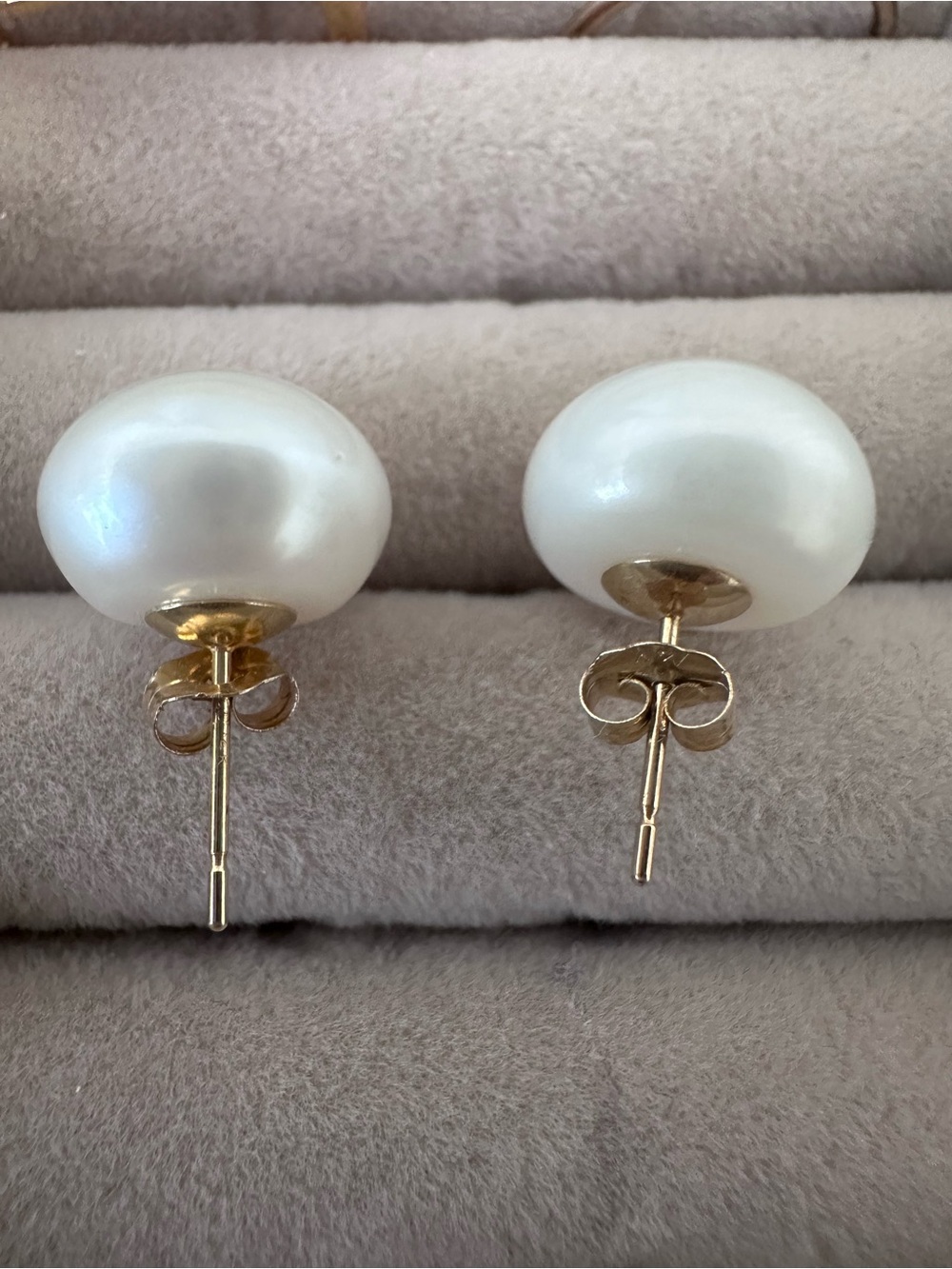Real White Pearl Gold-Back Stud Earrings